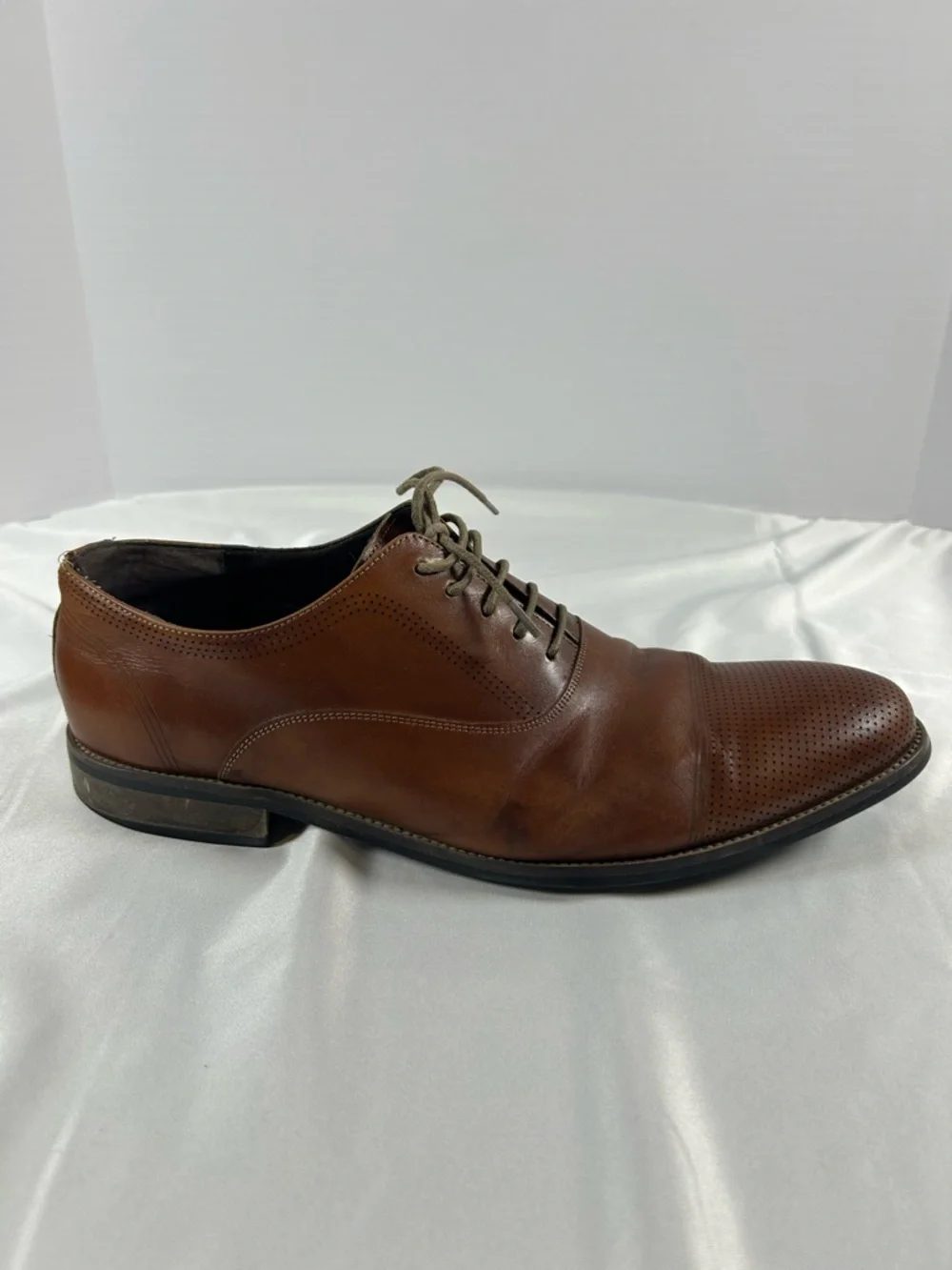 Kenneth Cole Reaction Jean IAL Men's Brown Cap Toe Leather‎ Oxfords 10.5 * flaw
